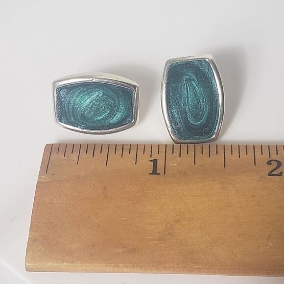 SILVER-TONE Enameled Pierced Earrings - Picture 5 of 6